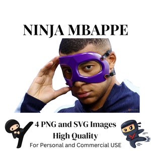 Ninja Mbappe-afbeeldingsbundel - grappig Kylian Mbappe-masker, voetbal PNG- en SVG-ontwerpen, direct downloaden voor Franse voetbalfans
