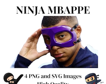 Ninja Mbappe-mask: Fotboll PNG & SVG-paket (digital nedladdning)