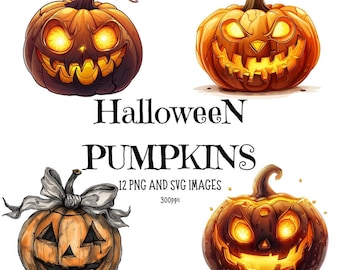 Paquete de imágenes PNG de Halloween, imágenes de calabazas espeluznantes en formato SVG.