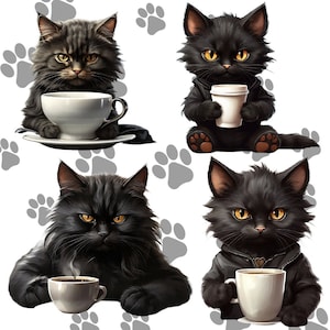 Grumpy Cat Clipart with Coffee Cute Digital Cat Art for Mugs, T-Shirts, and Printables Perfect for Cat Lovers Gift, Coffee Lover Gift image 6