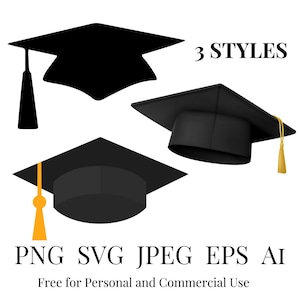 Birrete de graduación PNG / Birrete de graduación Clipart, Diseño de la Clase 2025, 3 estilos, Gráfico digital para camisetas, Impresiones de graduación de último año