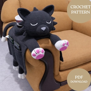Cat Sofa Caddy Crochet Pattern, Feline Amigurumi Couch Organizer (PDF Pattern, Assembly Video Guide)