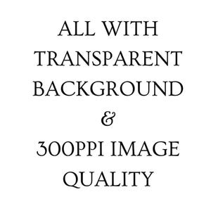 Black text on a white background reads "ALL WITH TRANSPARENT BACKGROUND & 300PPI IMAGE QUALITY."