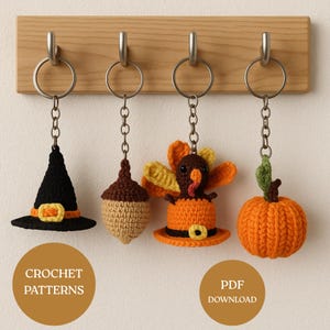 Herbst Schlüsselbänder häkeln PDF: Kürbis, Hexenhut, Danksagung, Eichel, anfängerfreundlich