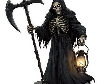 Bundel met clipart van de Grim Reaper, Halloween PNG- en SVG-ontwerpen met een resolutie van 300 ppi.