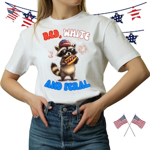 Clipart drôle de raton laveur sauvage du 4 juillet PNG rouge blanc et chemise patriotique sauvage jour de l'indépendance Design drôle Americana