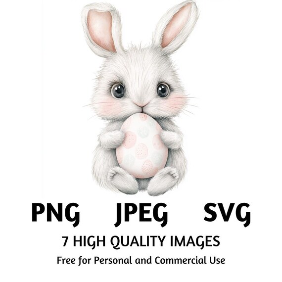 Watercolor Bunny Clipart: Baby Bunnies With Easter Eggs (PNG, SVG