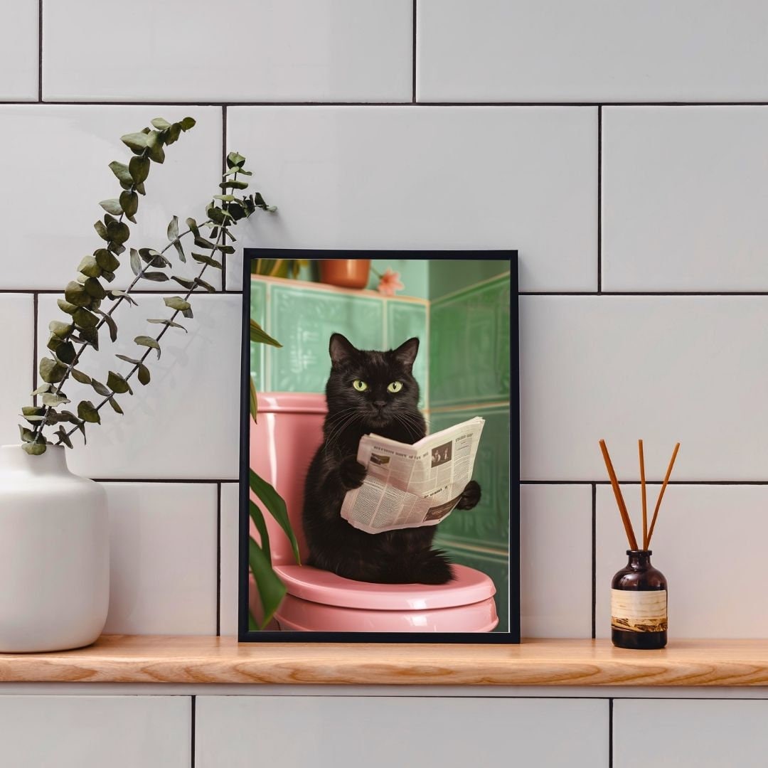 Funny Bathroom Cat Poster Cat Poster Guest Bathroom Poster Cat Poster ...