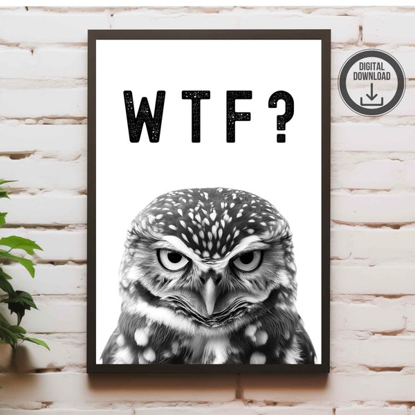 Poster Grumpy Eule "WTF?" Bild Spruchbild Affirmation Dekoration Sarkasmus witzig Motivation Einzug Wohnung wohnen