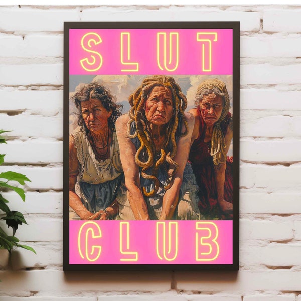 Poster Feminismus | Slut Club | Spruch Bild | Pinke Wandkunst | Deko Trend | Feministischer Kunstdruck | Slut Poster | Typografie Druck |