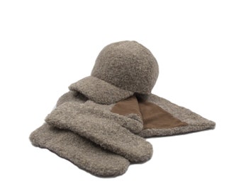 Bouclé Lamb Baseball Cap, Hood and Mittens for Women | Winter Set | Winter Bouclé Lamb Baseball Cap, Hood and Mittens | B-12 | KPR-5 | V-47