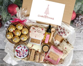 Self Care Christmas Spa Gift Box for Her – Handmade Soy Candle & Treats