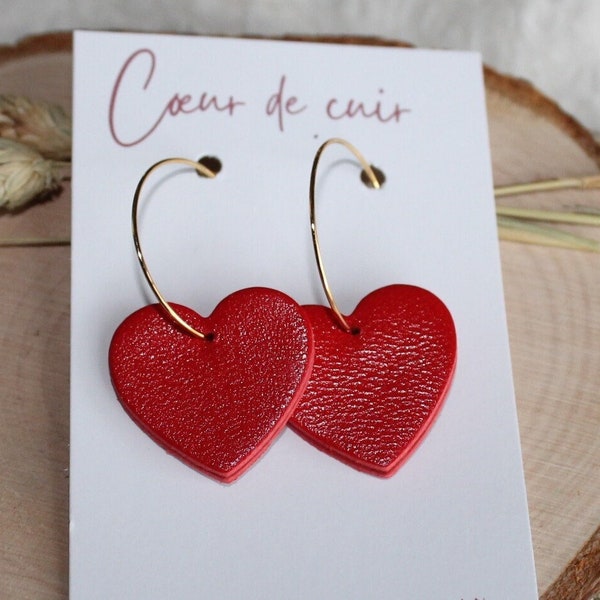 Boucle d d'oreille cuir Coeurs unis