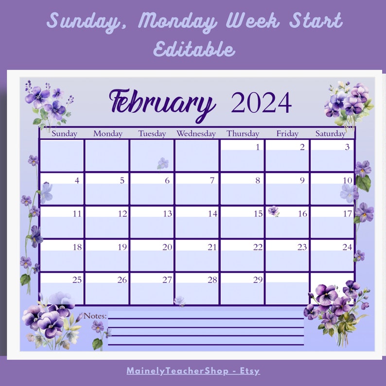February 2024 Calendar Bundle Printable Fillable PDF Google Sheets