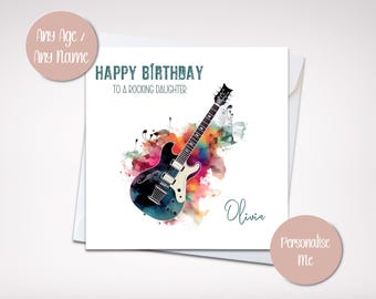 Personalized Electric Guitar Birthday Card | Daughter | Granddaughter | Niece Music Card | Guitar | Card for her | Any Name or Age