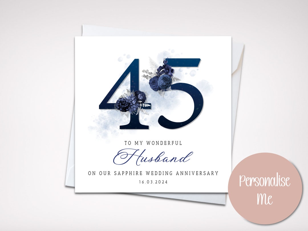 Personalised Sapphire Anniversary Card for Husband | Navy Floral 45th ...