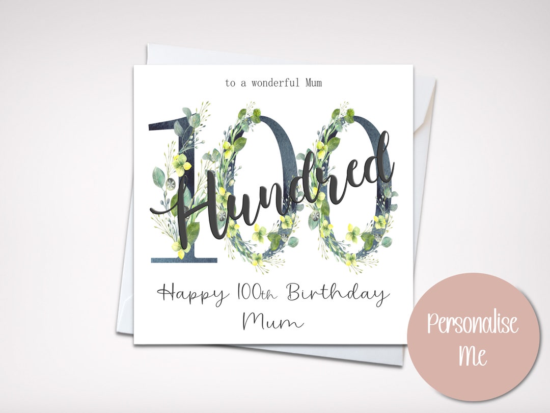 Personalised 100th Birthday Card, Hundred, Birthday Card, Card for a ...