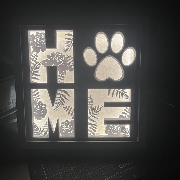 HOME mit Pfote lightbox Shadowbox 3d Papercut geschenkidee Hundeliebhaber Tischlampe Dekoration