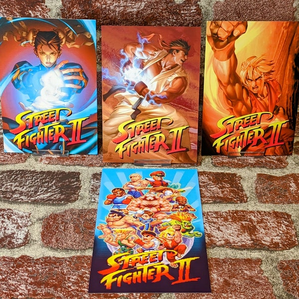 STREET FIGHTER art print A6 bundle of four double-sided art prints Ryu, Ken, Chun-li and retro characters