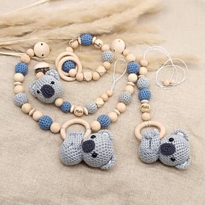 Cadena para cochecito, cadena para chupete, regalo para bebé, cadena hecha a mano, regalo para nacimiento, koala, regalos para bebé.
