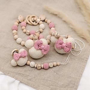 Kinderwagenketting speenketting cadeauset baby handgemaakte babyketting cadeau voor geboorte Minnie Mouse babycadeaus