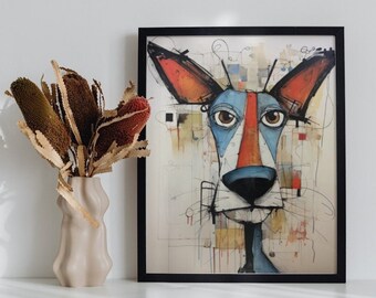 Funny_dingo 1 hyper-realism animal-inspired abstract art. Framed canvas or Print/poster,  modern art, abstract art, art, dog art print