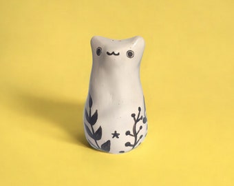 Salière et poivrière en céramique chat blanc, argile et tuerie, cadeau pour elle, peint à la main, poterie, décoration florale, jolie figurine de chat