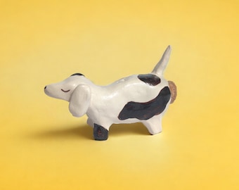Hund Dackel Keramik Salz- und Pfefferstreuer, Clay&Slay, Geschenk für Sie, handbemalt, Keramik, Geschenk für Vintage-Liebhaber, süße Hundefigur