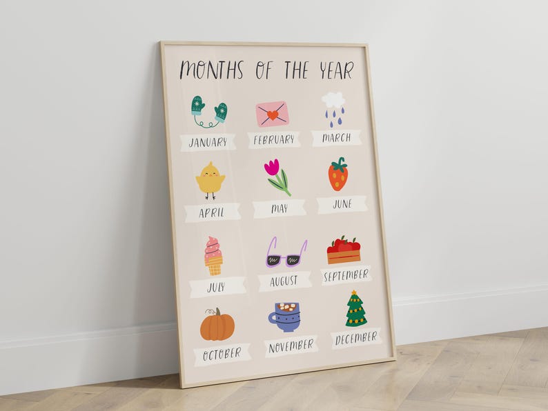 Months of the Year Printable Poster, Kids Calendar Wall Art, Classroom ...