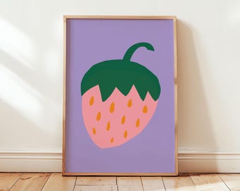 Strawberry Printable Wall Art, Minimal Kids Room decor, Digital Download