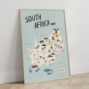 Cartel del mapa de Sudáfrica, Arte de pared para niños, Decoración de la habitación para niños, Arte de pared imprimible, Descarga digital