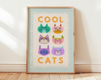 Colorful Cats Art Print, Kids Playroom Decor (Digital Download)