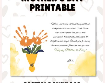 Mothers Day Flower Handprint Digital Printable, Mom Craft Gift From ...