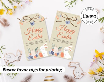 Personalized Easter Favor Tags Printable, Printable Easter Favor Tag, Editable Gift Tags, Gift Tags Template, Edit with Canva