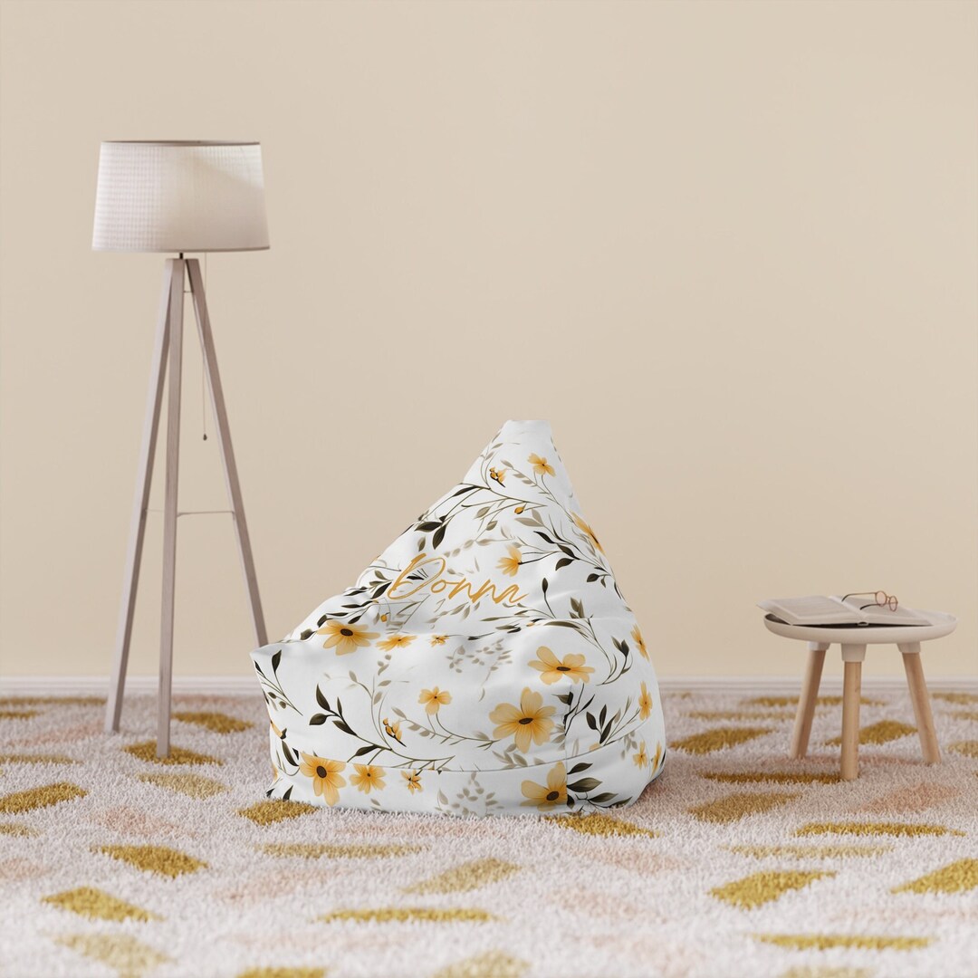 Personalized Floral Bean Bag Chair Cover, Custom Name Bean Bag