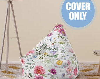 Personalized Floral Bean Bag Chair Cover, Custom Name Bean Bag Cover, Personalized Name Bean Bag Cover, Personalized Gift Ideas