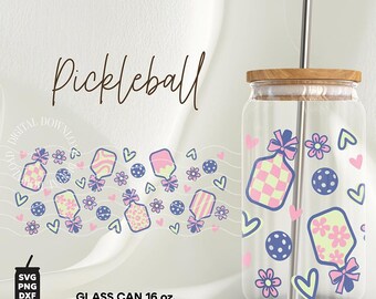 Pickleball Glass Can Wrap SVG: 16oz Libbey Cup Cutfile (Digital Download)