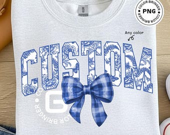 Custom Floral Toile Varsity Bow PNG – Personalized T-Shirt Design