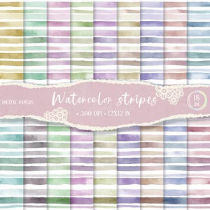 18 Seamless Watercolor Stripes Digital Papers, Scrapbook Paper, Commercial Use Digital Paper