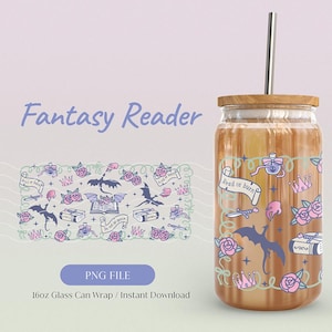 Dragon Book Glass Can Wrap PNG: Fantasy Reader Libbey 16oz (Digital Download)