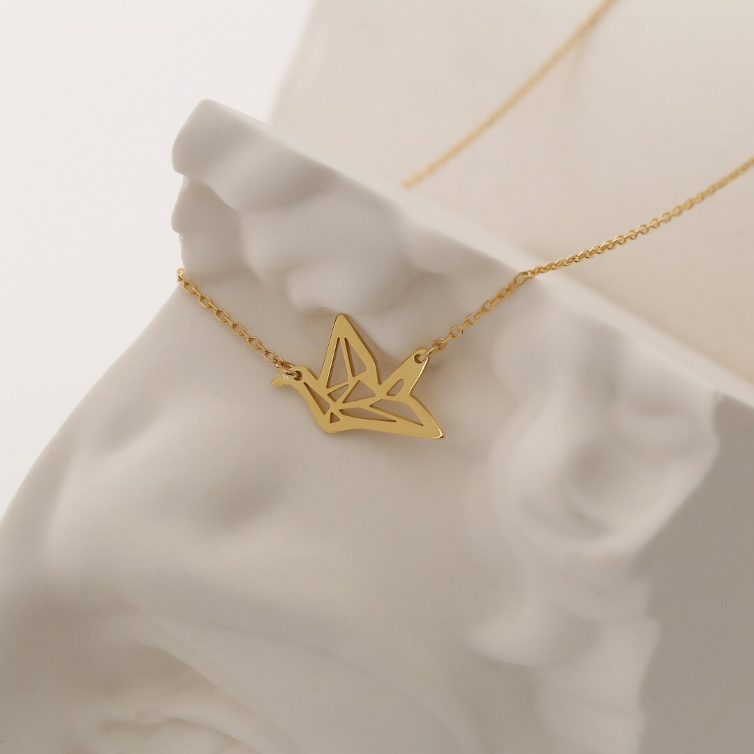 Unique Silver Origami Crane Necklace Dainty Crane Necklace Origami