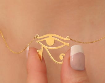 14K Gold Plated Spiritual Necklace, Ra Eye Pendant, Protection Jewelry, Eye of Horus Necklace, Gift For Wife, Mother&#39;s Day Necklace