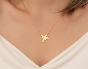 14K Gold Plated Silver Hummingbird Necklace, Dainty Bird Choker Necklace, Freedom Necklace, Animal Lovers Gift, Mother Days Gift