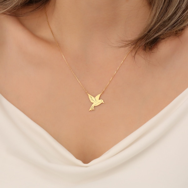 14K Gold Plated Silver Hummingbird Necklace, Dainty Bird Choker Necklace, Freedom Necklace, Animal Lovers Gift, Mother Days Gift