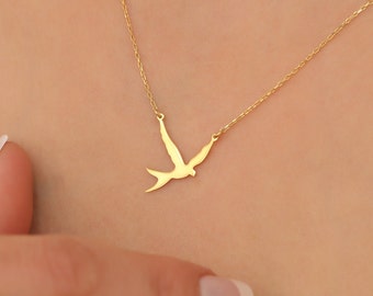 14K Gold Plated Small Swallow Bird Silver Necklace, Petite Choker Necklace, Freedom Pendant, Animal Lovers Gift, Mother&#39;s Day Necklace