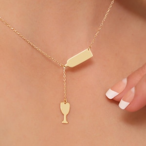 Wine Bottle and Glass Handmade 14K Gold Plated Silver Necklace, Gift for Wife, Girls Night Out, Wine Lover Present, Mother&#39;s Day Necklace