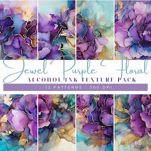 Juwel lila Blumen abstrakte Textur Clipart, Alkohol Ink Wash Textur, digitales Papier, Textur Hintergründe, kommerzielle Nutzung, lila Blumen