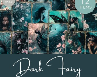 Dark Fairy Junk Journal Papers, Enchanted Gothic Fantasy Journal Paper, Fairy Grunge Scrapbook Backgrounds, Gothic Fairy Pages