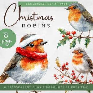 Clipart de piscos de peito vermelho de Natal, ilustrações festivas de piscos de peito vermelho, gráficos de pássaros natalinos, arte de piscos de peito vermelho, adesivos de scrapbooking de Natal