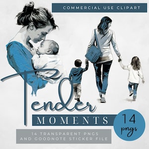 Clipart di mamma e bambino, Arte di mamma e bambini, Clipart di momenti teneri, Adesivi Goodnotes, Adesivi per la famiglia, Illustrazioni di mamma, Arte per neonati